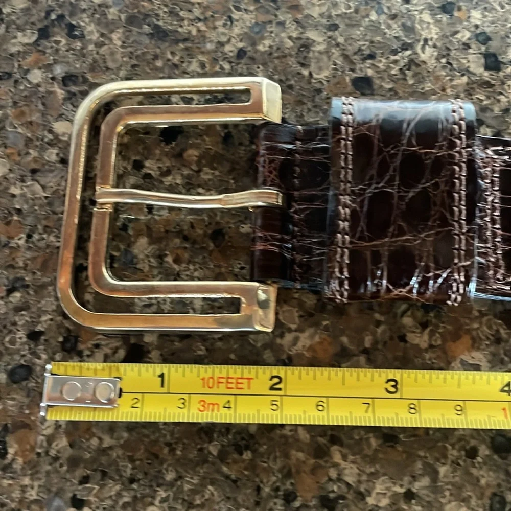 Pierre Cardin Paris France Brown Leather Crocodile Veritable Gold Belt Size 85
